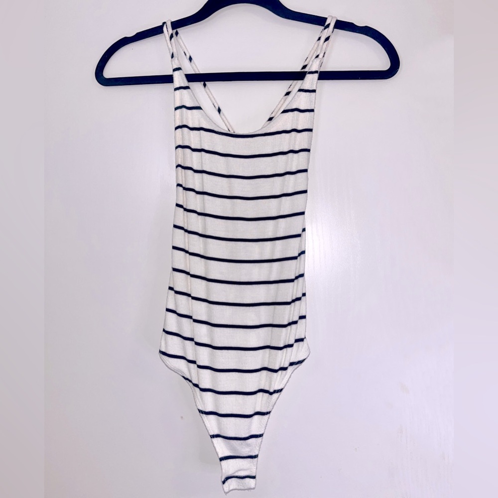 Striped Open Back Body Suit